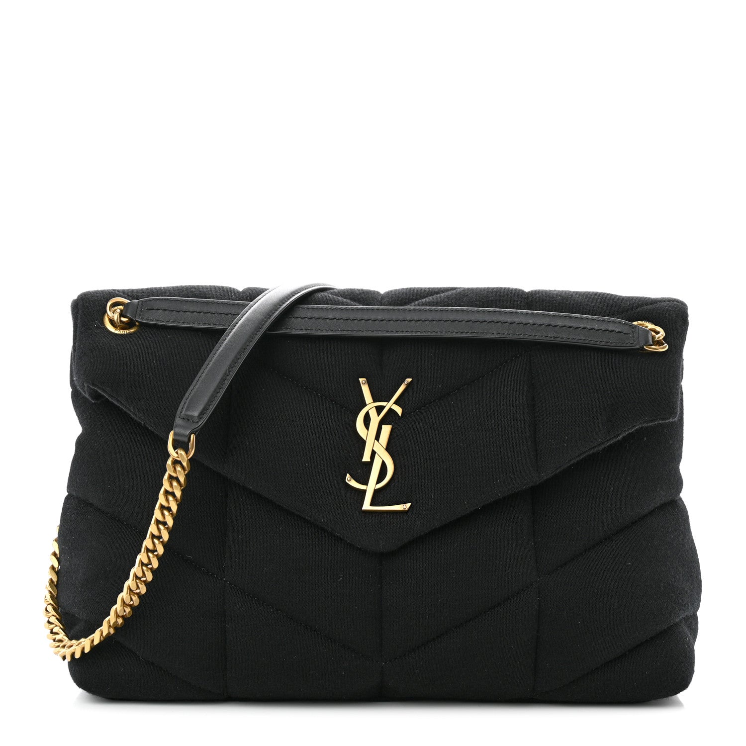 Saint Laurent Wool Jersey Quilted Medium Loulou Puffer Monogram Chain Black 1 of 10