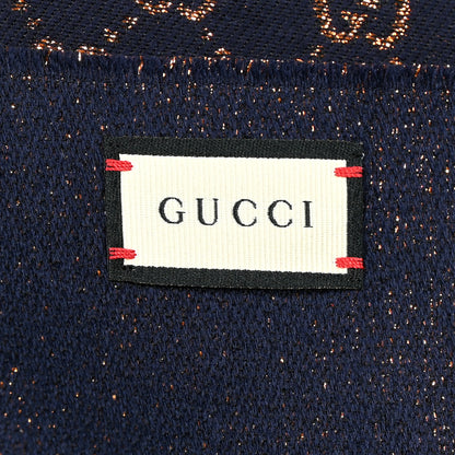 Gucci Wool Silk Jacquard GG Monogram Stenix Scarf Navy Yellow 4 of 4