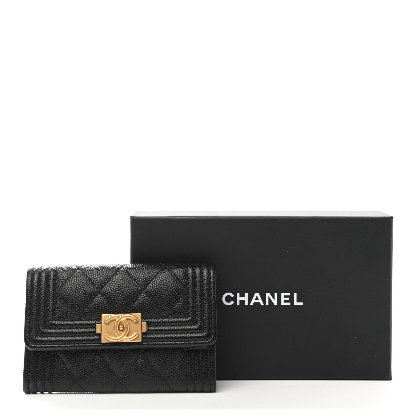 Caviar Quilted Boy Flap Card Holder Black