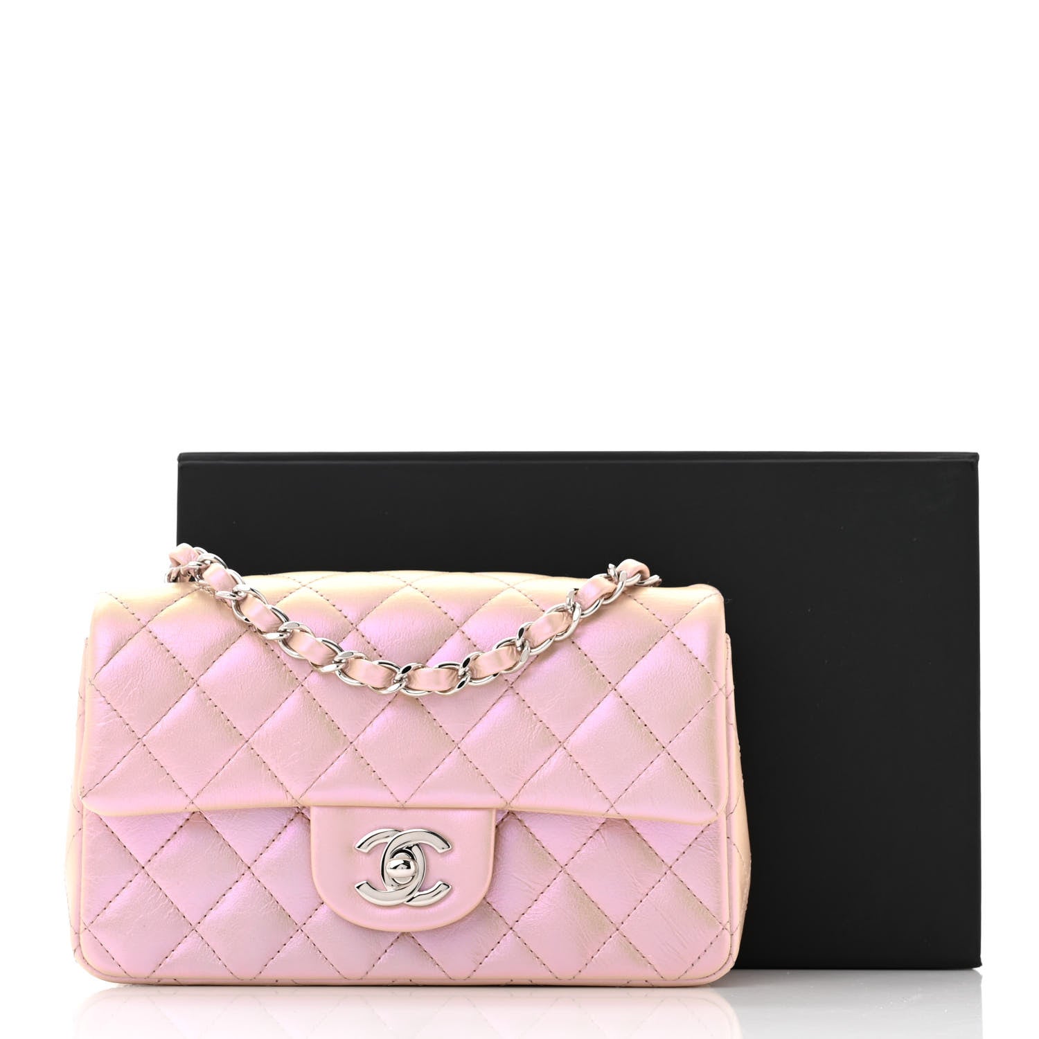 Chanel Iridescent Calfskin Quilted Mini Rectangular Flap Pink 12 of 12