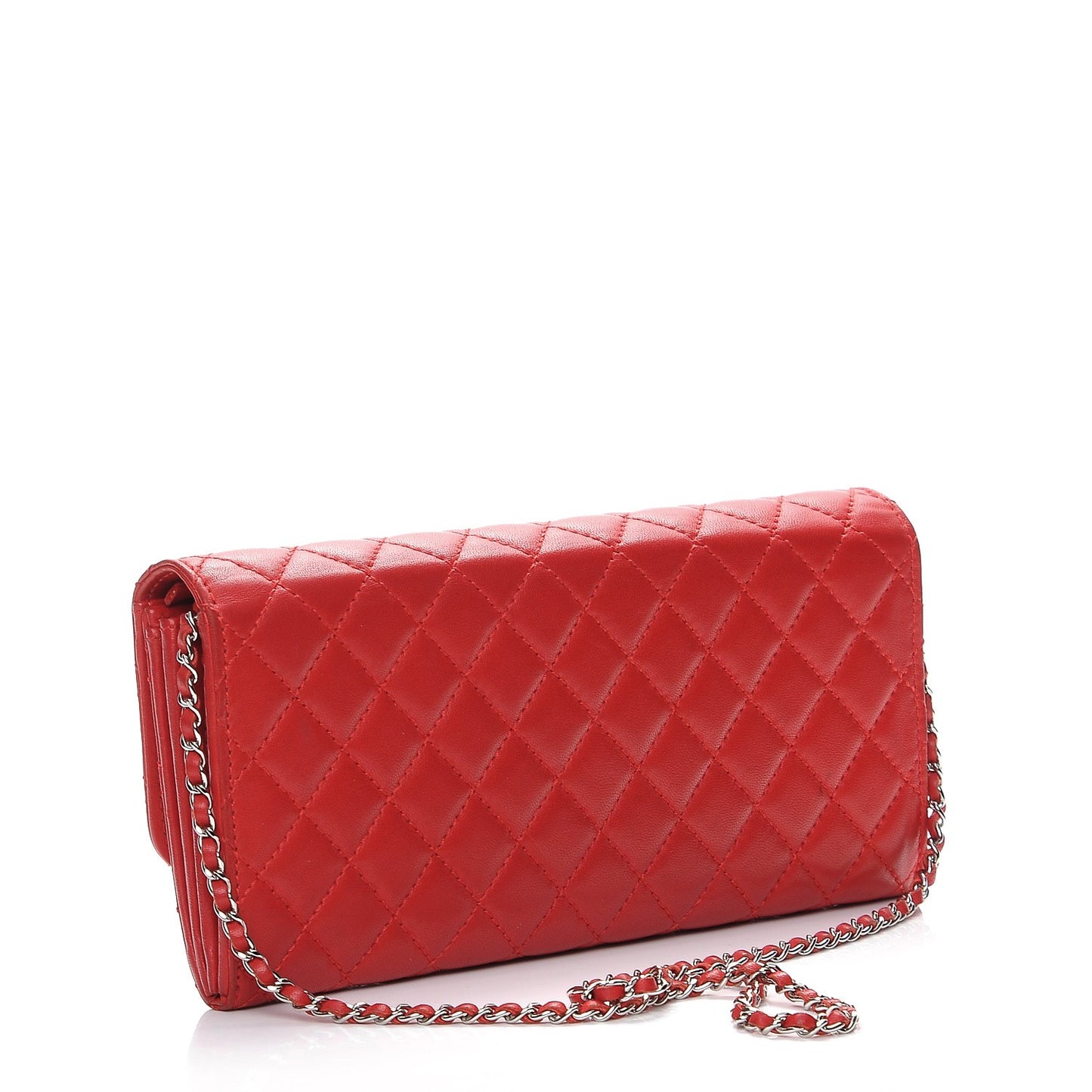 Lambskin Quilted Chain Clutch Flap Red