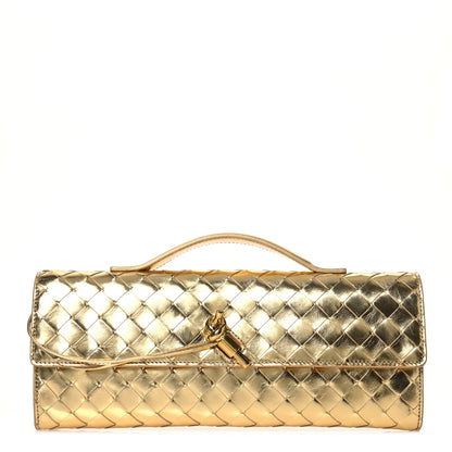 Bottega Veneta Metallic Lambskin Intrecciato Long Andiamo Top Handle Clutch Gold 1 of 10