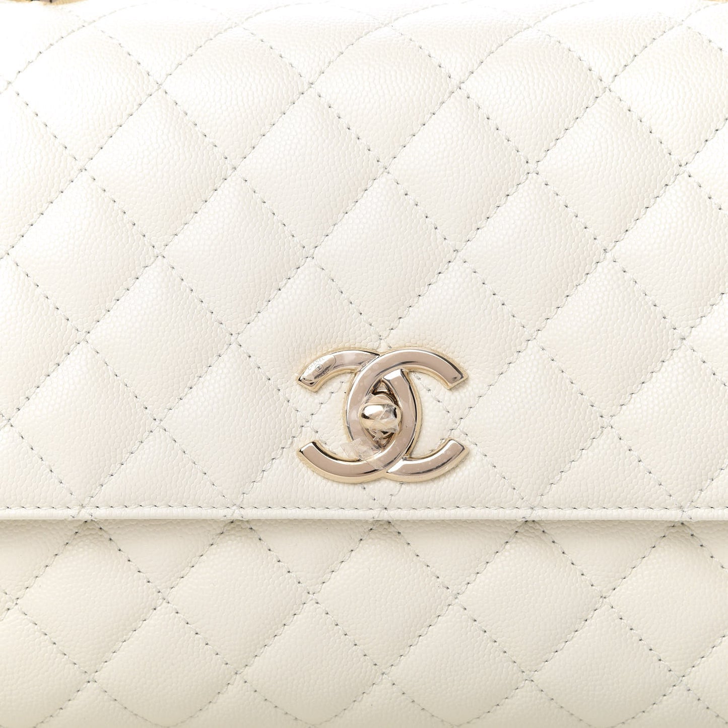 Caviar Quilted Small Coco Handle Flap White