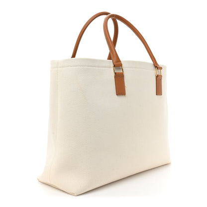 Celine Canvas Calfskin Logo Print Horizontal Cabas Natural Tan 3 of 13