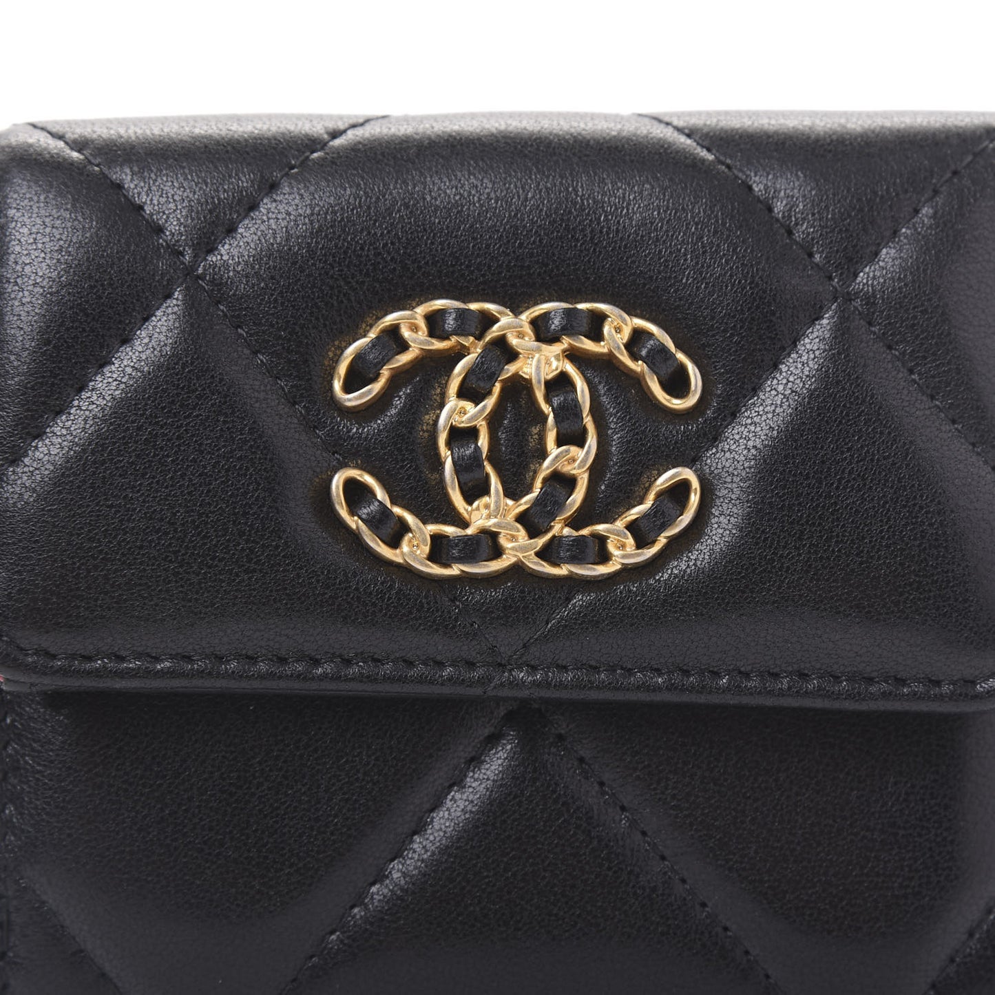 Lambskin Quilted 19 Small Flap Wallet Black