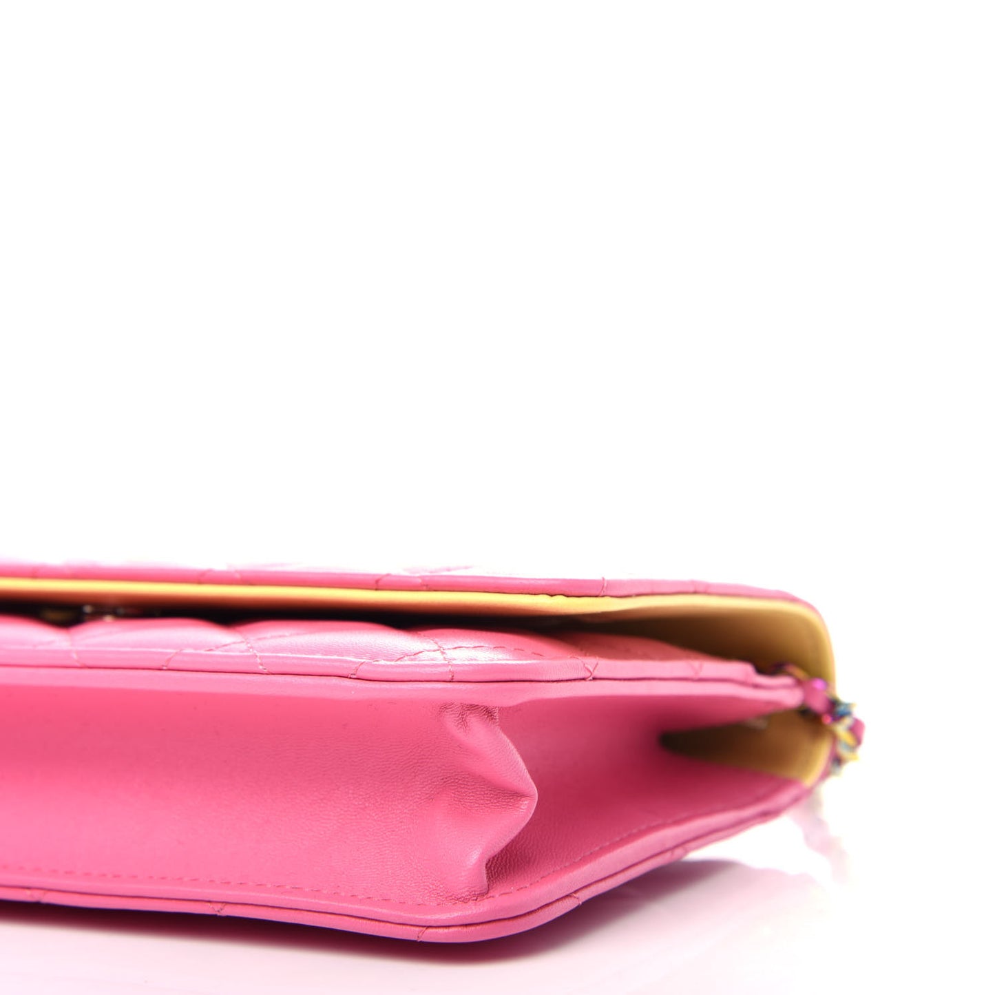Lambskin Quilted Wallet On Chain WOC Pink Yellow