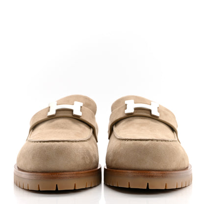 Hermes Suede Goatskin Womens Faubourg Loafers 41 Beige Argile 2 of 8