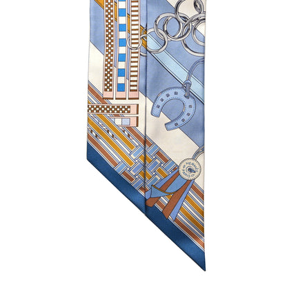 Hermes Silk Brides et Gris Twilly Gris Bleu Jean White Miel 2 of 4