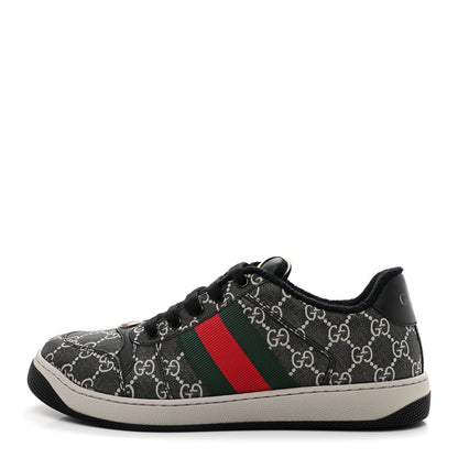Gucci GG Supreme Monogram Miro Soft Calfskin Web Mens Screener Sneakers 8.5 Black Grey Sky 1 of 10