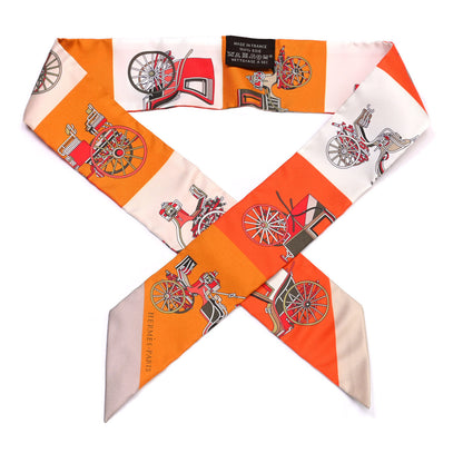 Hermes Silk Les Voitures Exquises Twilly Orange Beige Kaki 1 of 4