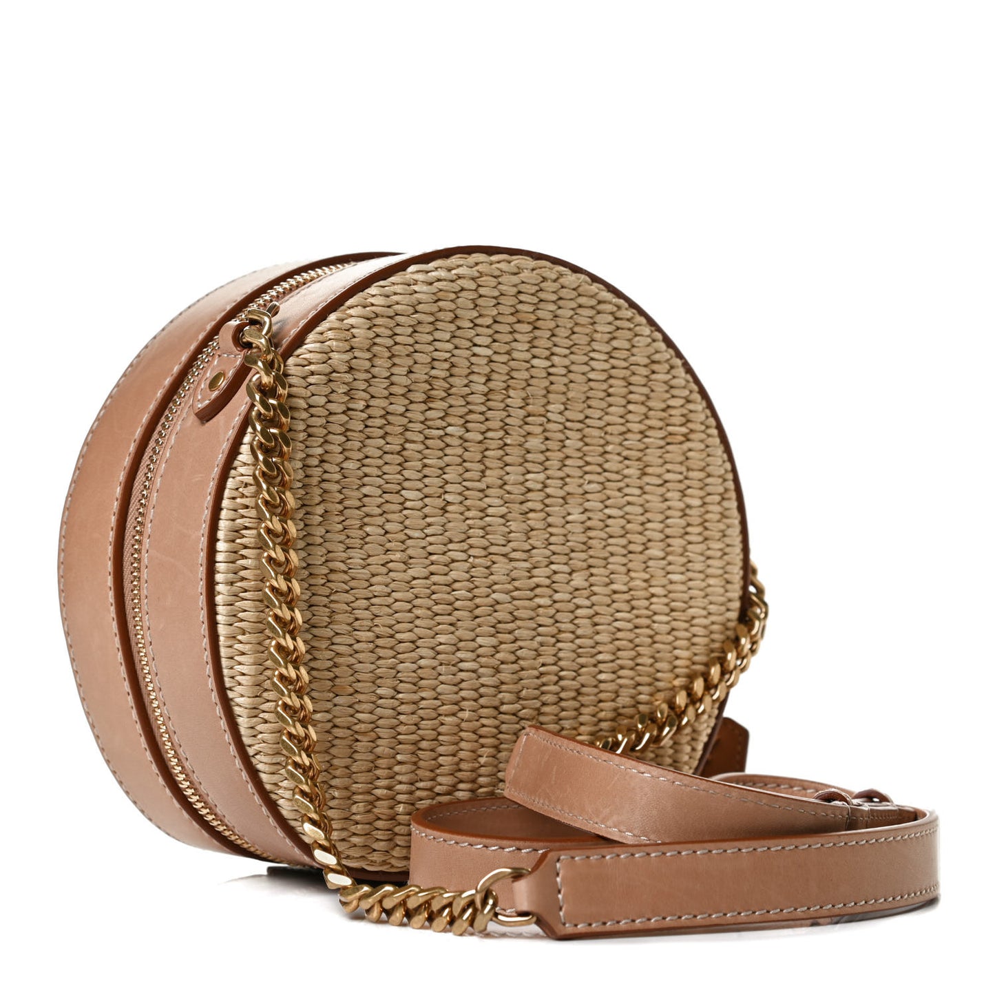 Raffia Calfskin Small Mica Bag Natural Brown Gold