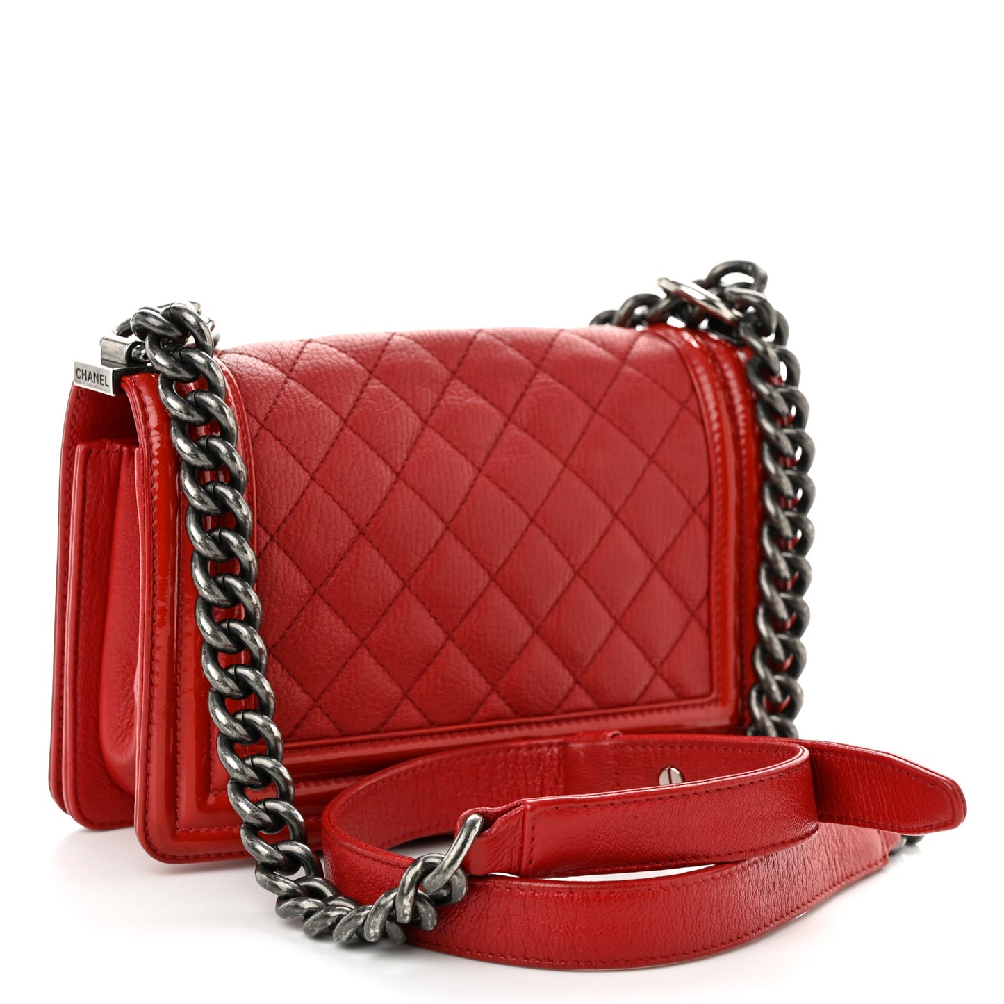 Goatskin Quilted Patent Small Duo Boy Flap Red