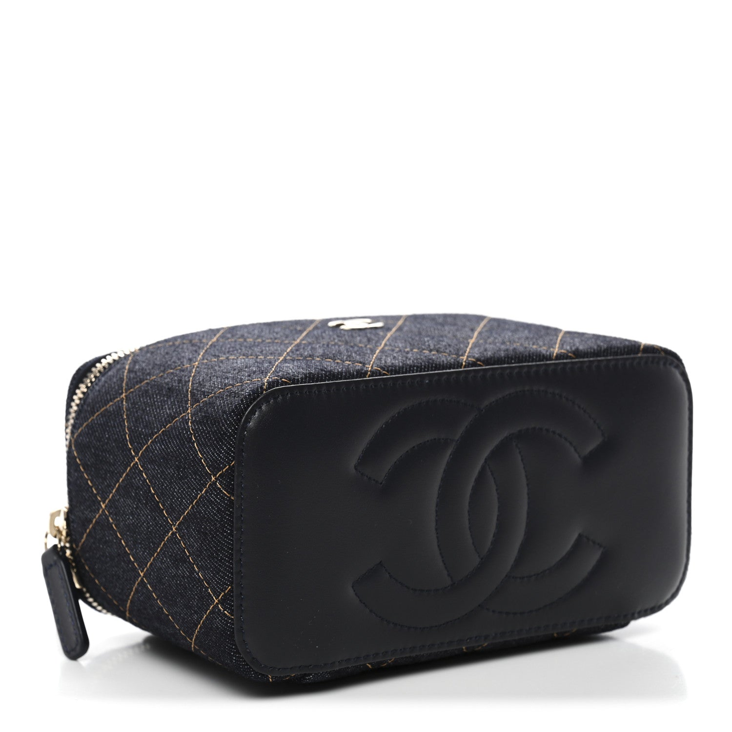 Chanel Denim Quilted Small Vanity Case With Chain Dark Blue Orange 4 of 11