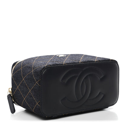 Chanel Denim Quilted Small Vanity Case With Chain Dark Blue Orange 4 of 11