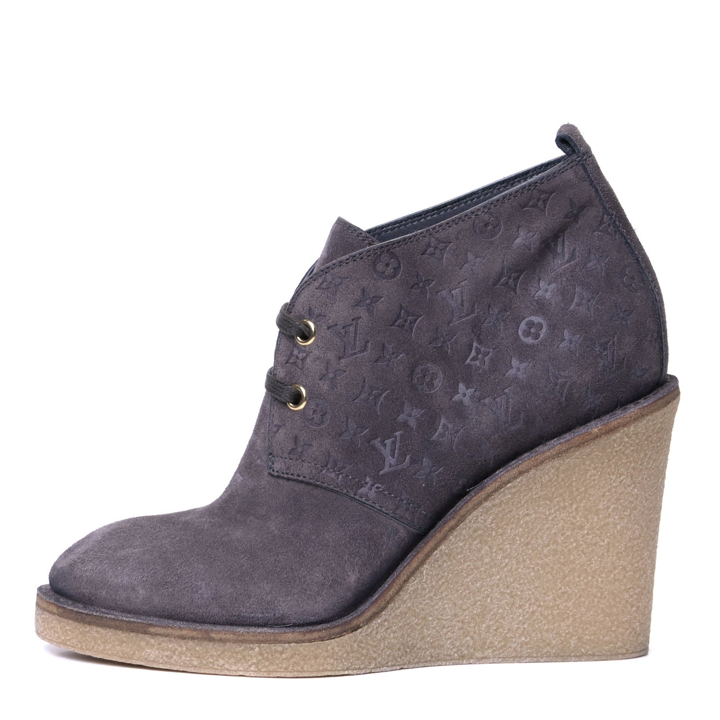 Monogram Suede Embossed Frosty Wedge Low Boots 35.5 Dark Grey