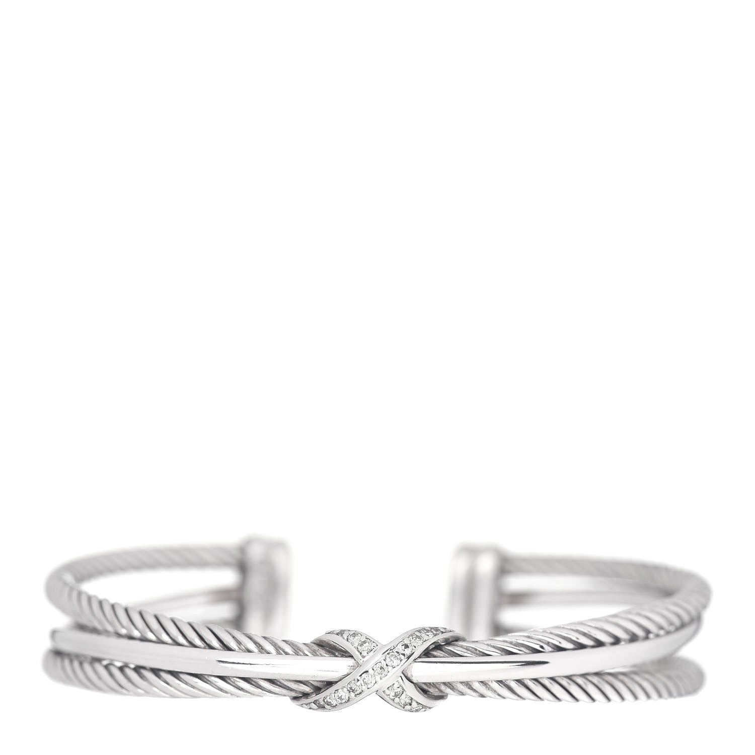 David Yurman Sterling Silver Diamond 7mm Crossover X Bracelet 1 of 4