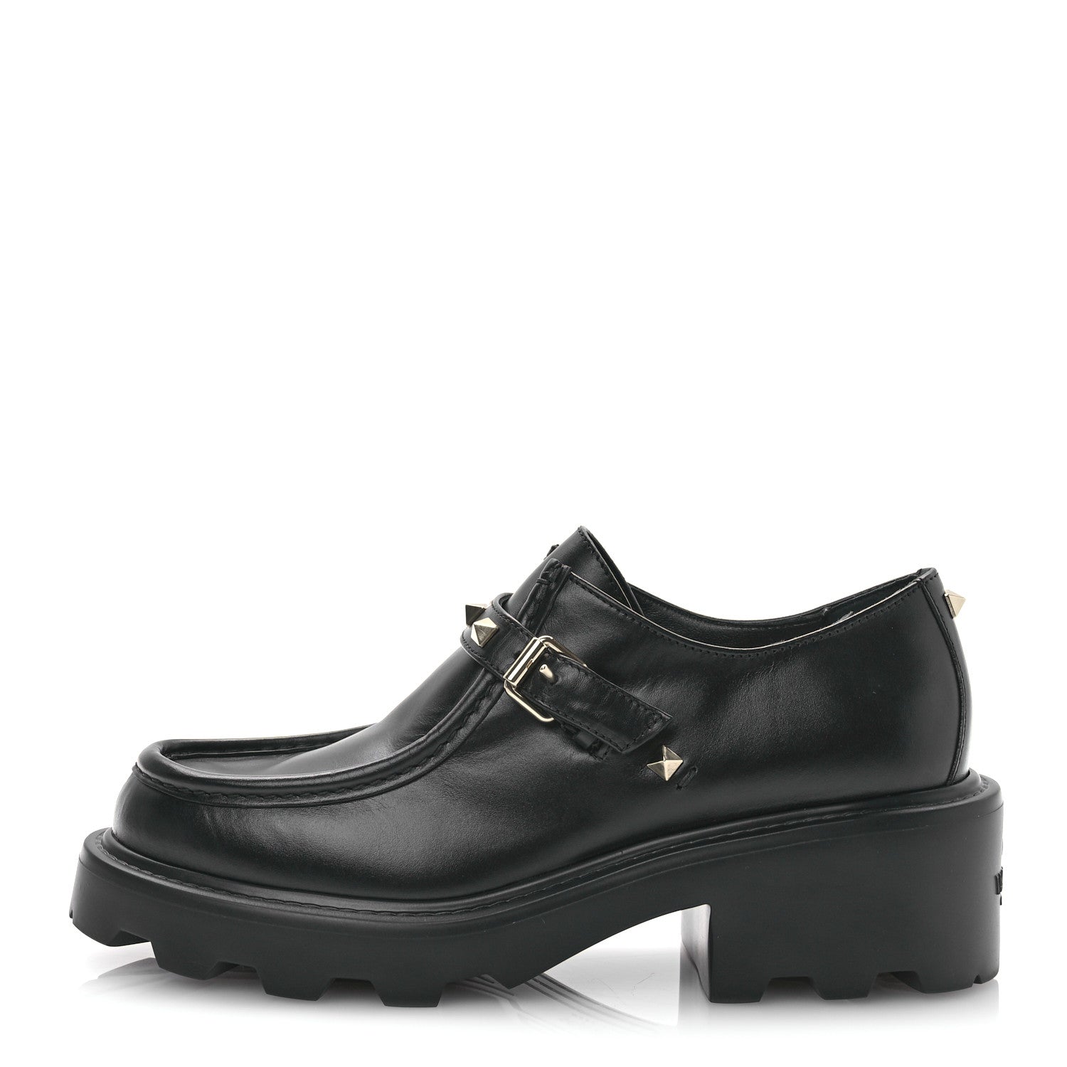 Valentino Garavani Calfskin Rockstud 55mm Single Monk Strap Paraboot 38 Black 1 of 9