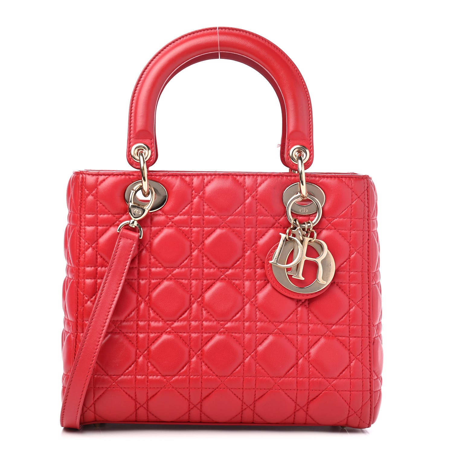 Christian Dior Lambskin Cannage Medium Lady Dior Red 1 of 10