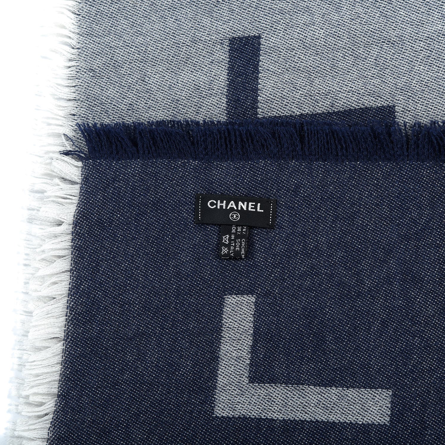 Chanel Cashmere Silk CC Logo Stole Navy 4 of 7