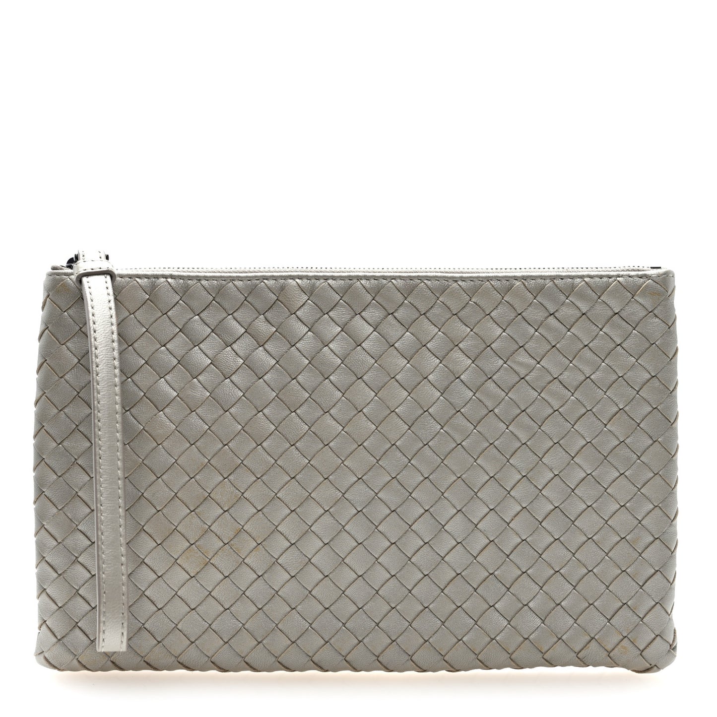 Metallic Nappa Intrecciato Zip Pouch Fume