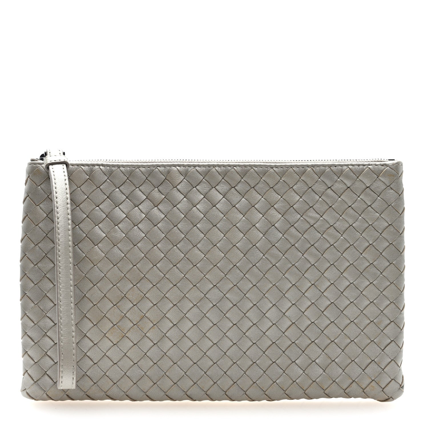 Bottega Veneta Metallic Nappa Intrecciato Zip Pouch Fume 1 of 6