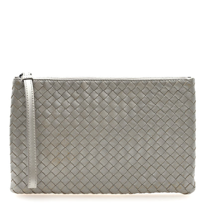 Bottega Veneta Metallic Nappa Intrecciato Zip Pouch Fume 1 of 6