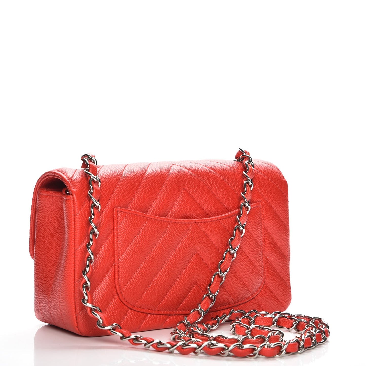 Caviar Chevron Quilted Mini Rectangular Flap Red