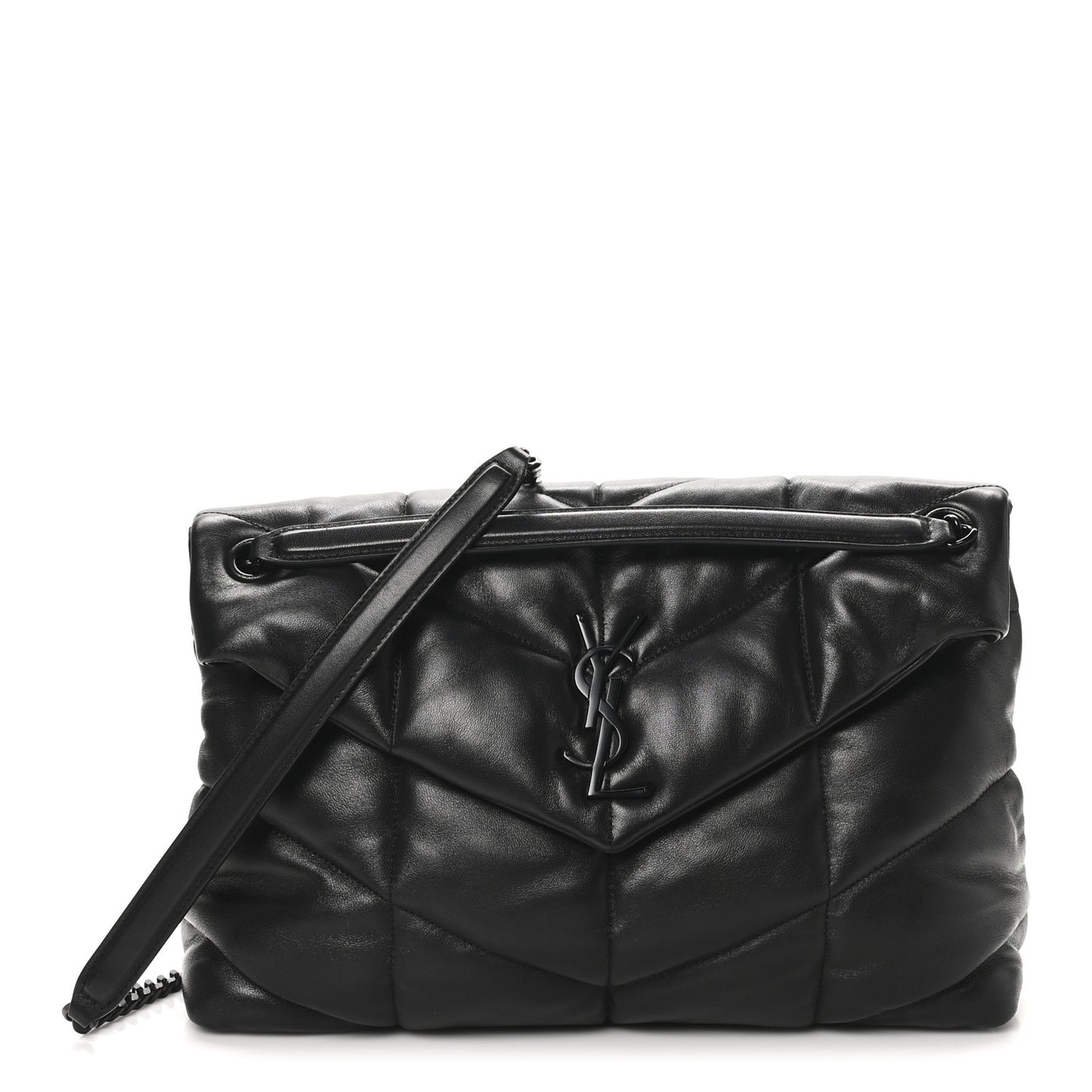 Lambskin Quilted Monogram Monochrome Medium Loulou Puffer Chain Satchel Black