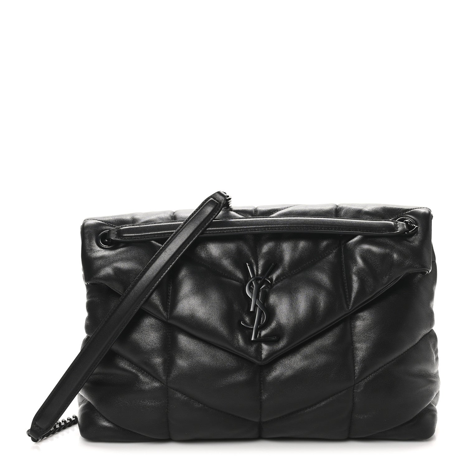 Saint Laurent Lambskin Quilted Monogram Monochrome Medium Loulou Puffer Chain Satchel Black 1 of 10