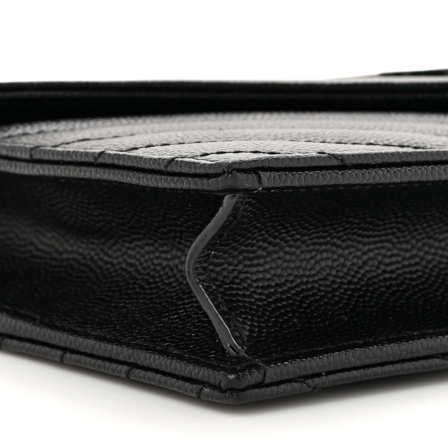 Saint Laurent Grain De Poudre Matelasse Chevron Monogram Monochrome Envelope Chain Wallet Black 10 of 11