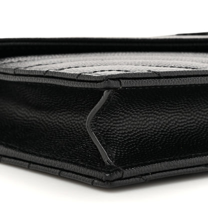 Saint Laurent Grain De Poudre Matelasse Chevron Monogram Monochrome Envelope Chain Wallet Black 10 of 11