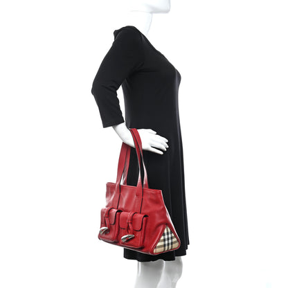 Burberry Grainy Calfskin House Check Horn Toggle Tote Red 2 of 9
