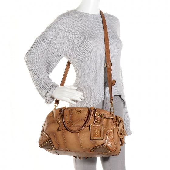 Cervo Patchwork Fringe Dome Satchel Naturale