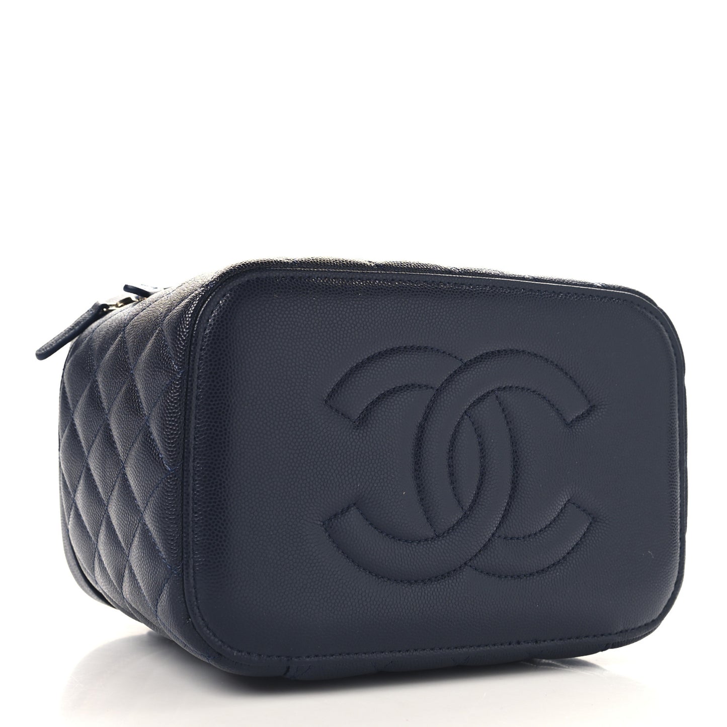 Caviar Quilted Large Vanity Pouch Dark Blue