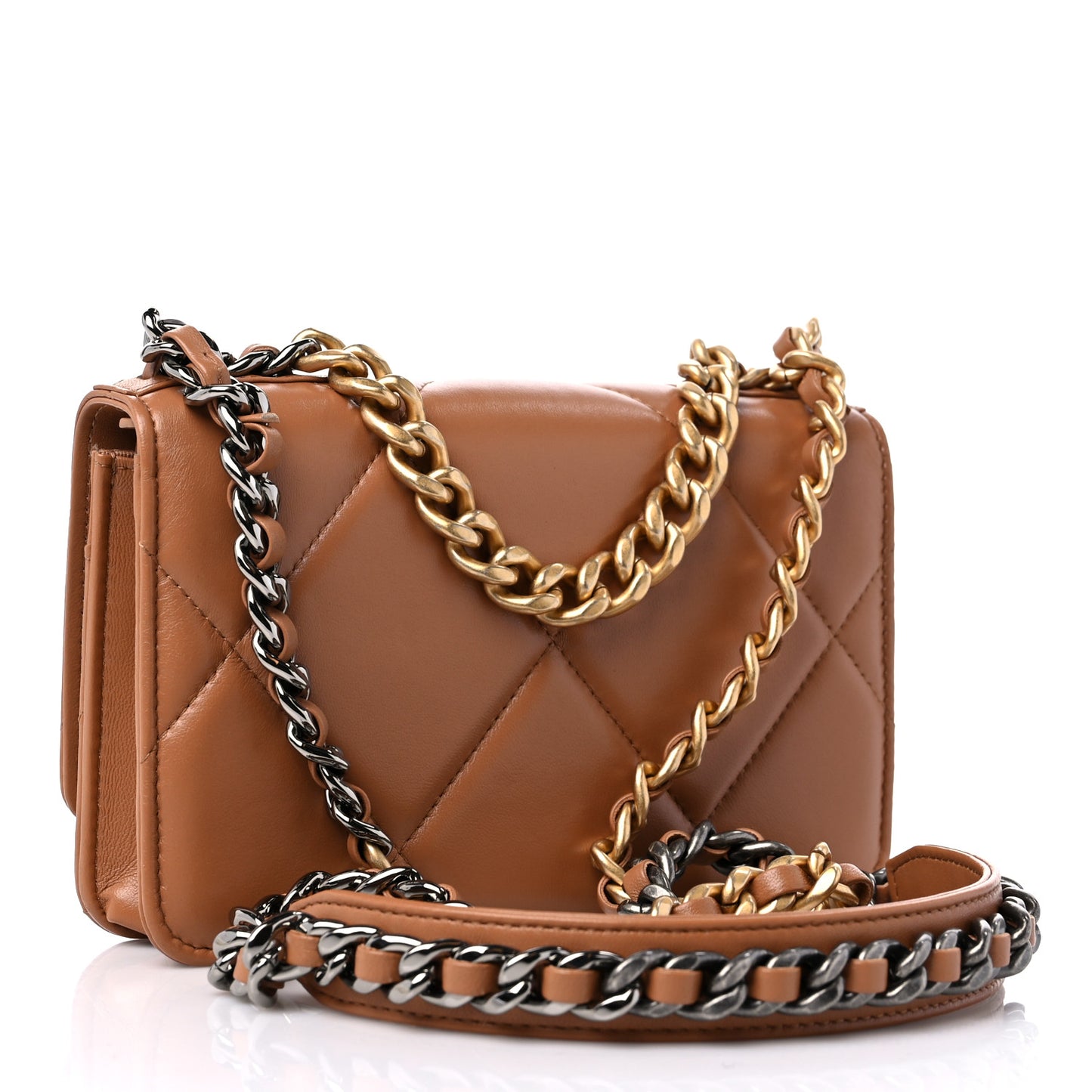 Lambskin Quilted Chanel 19 Wallet On Chain WOC Brown
