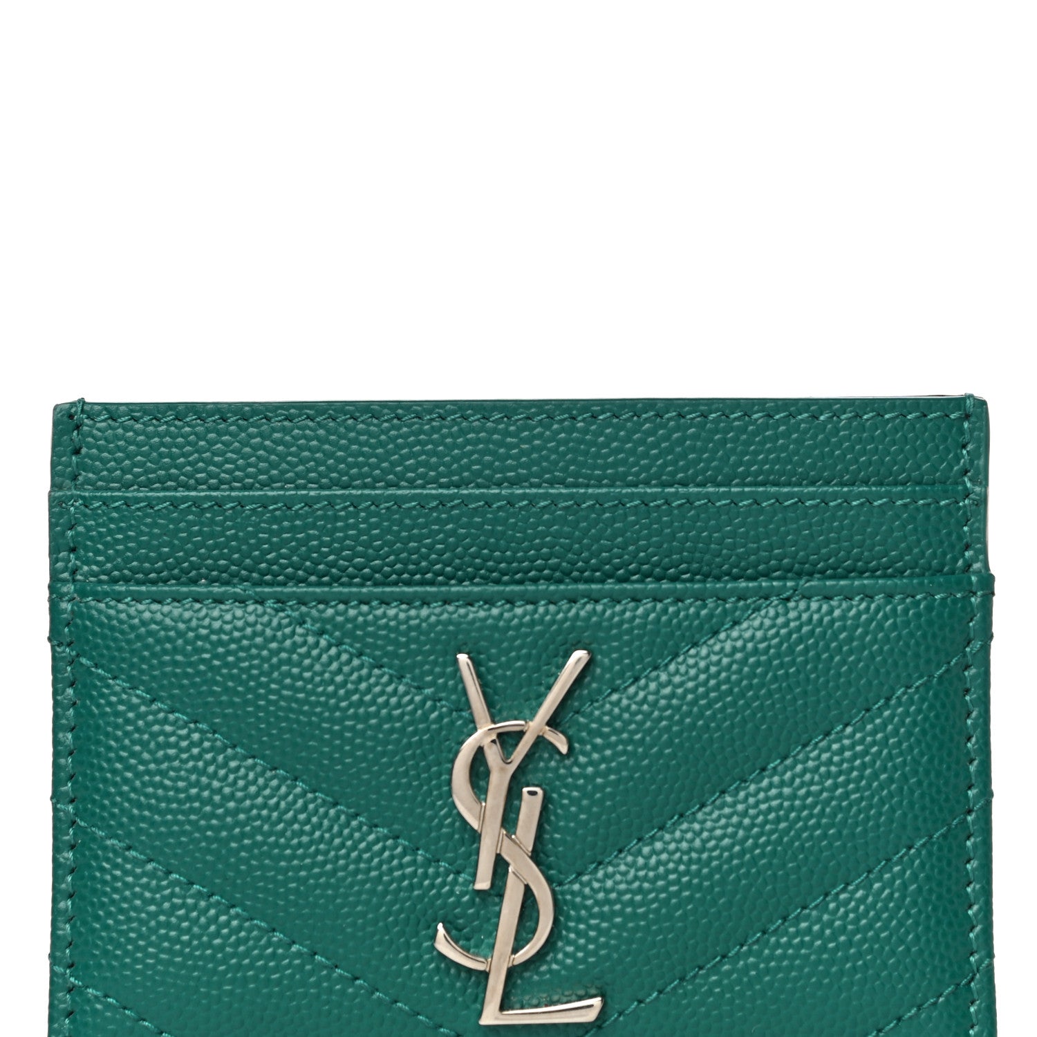 Saint Laurent Grain De Poudre Matelasse Chevron Monogram Credit Card Case Malachite 8 of 11