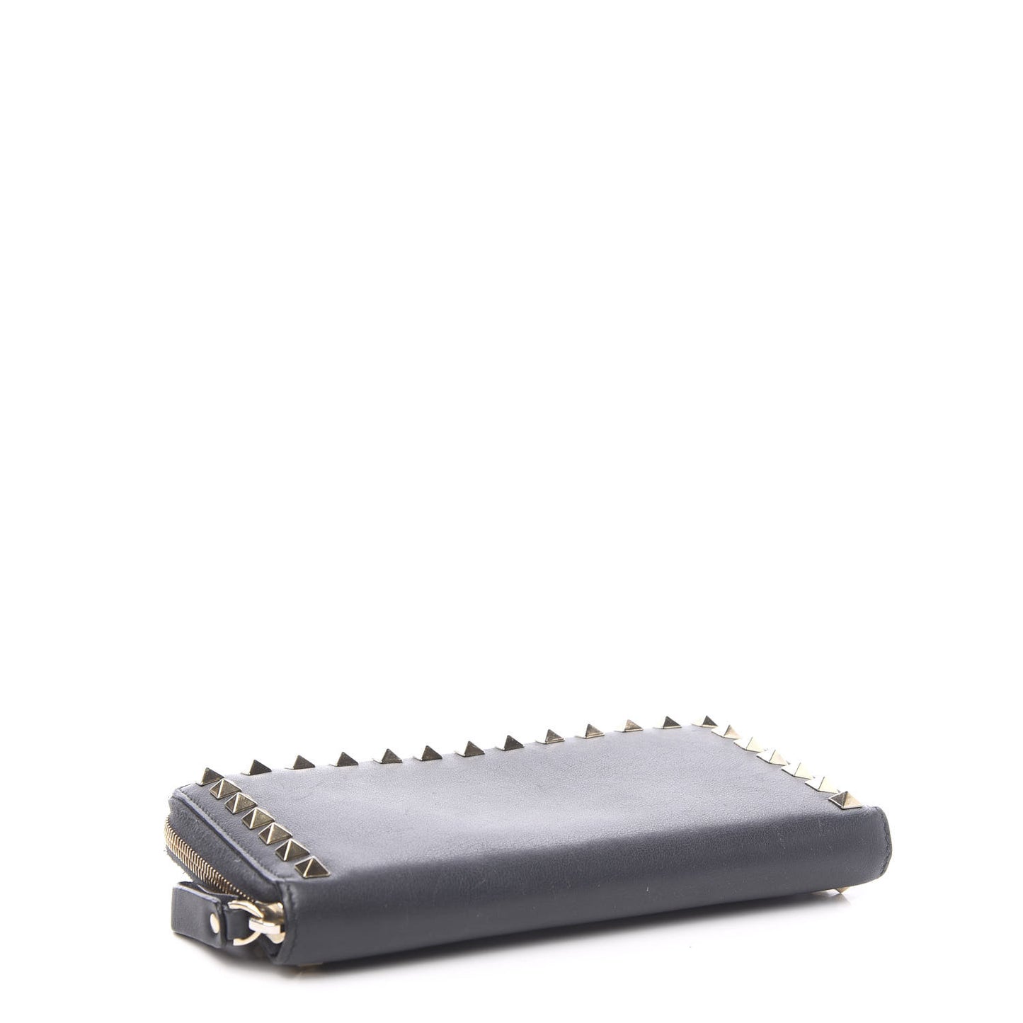 Calfskin Rockstud Zip Around Wallet Black