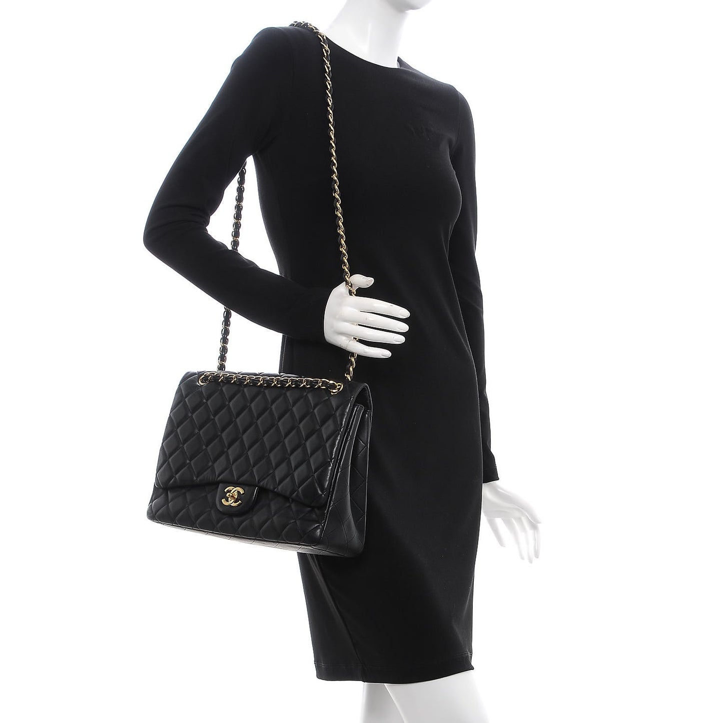 Lambskin Quilted Maxi Single Flap Black