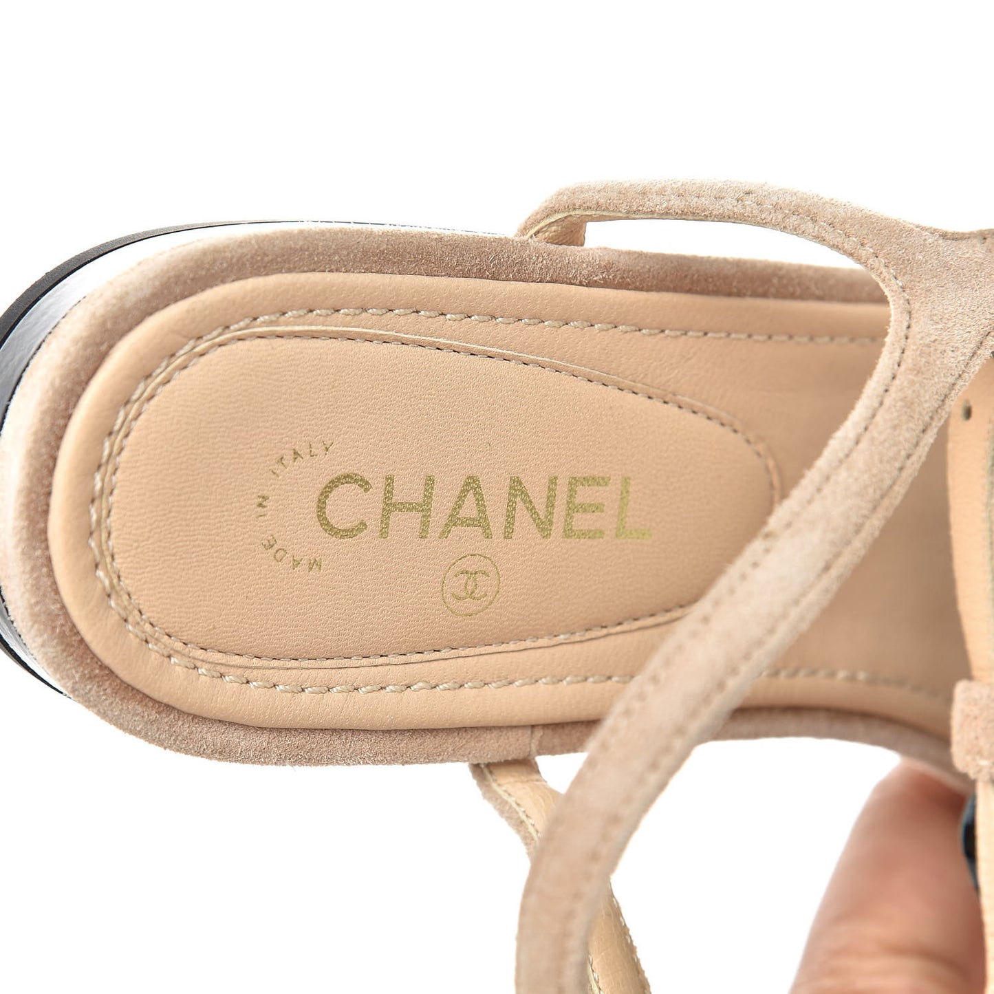 Suede Patent Calfskin Camellia Thong Sandals 37.5 Beige Black