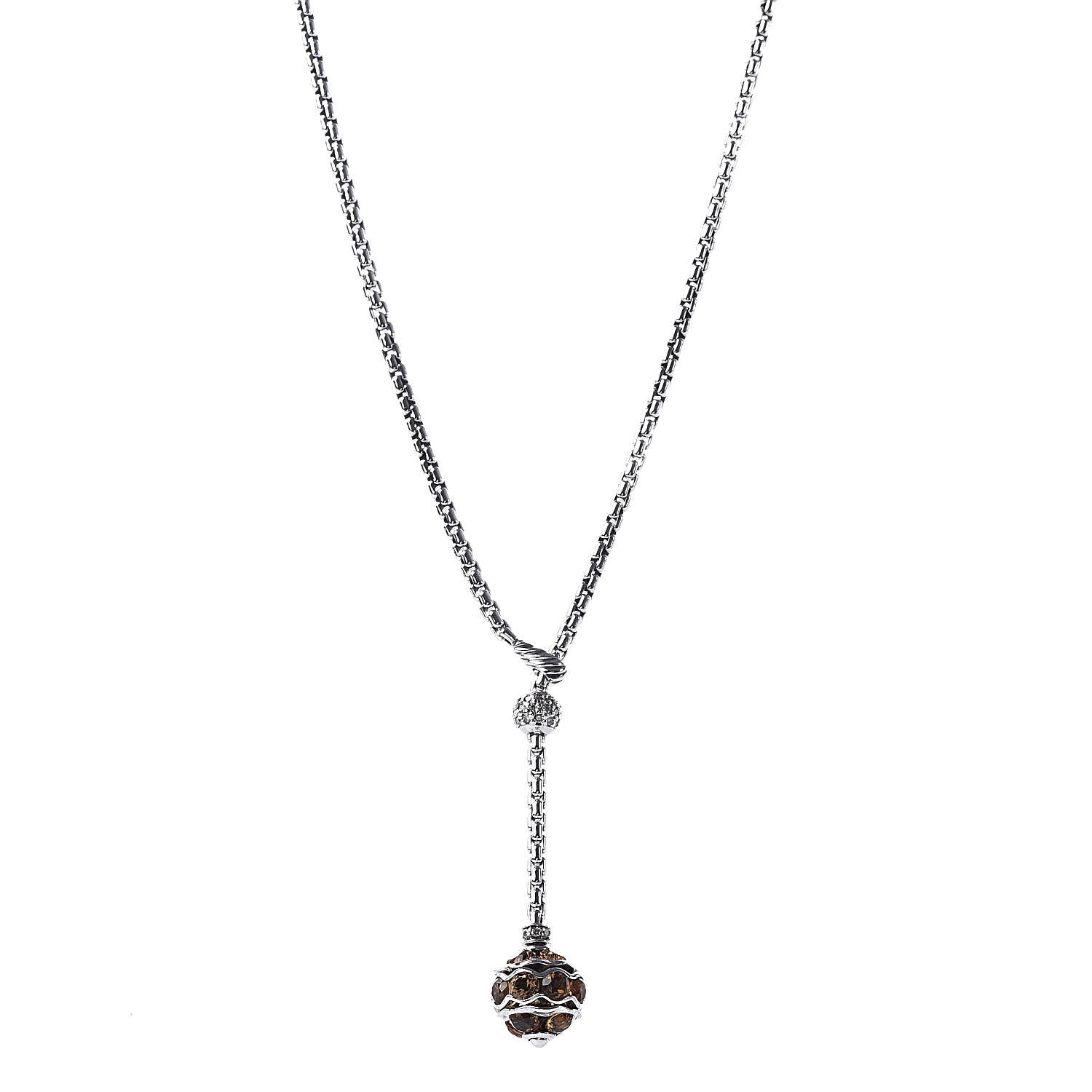 David Yurman Sterling Silver Citrine Diamond Lariat Drop Necklace 1 of 4