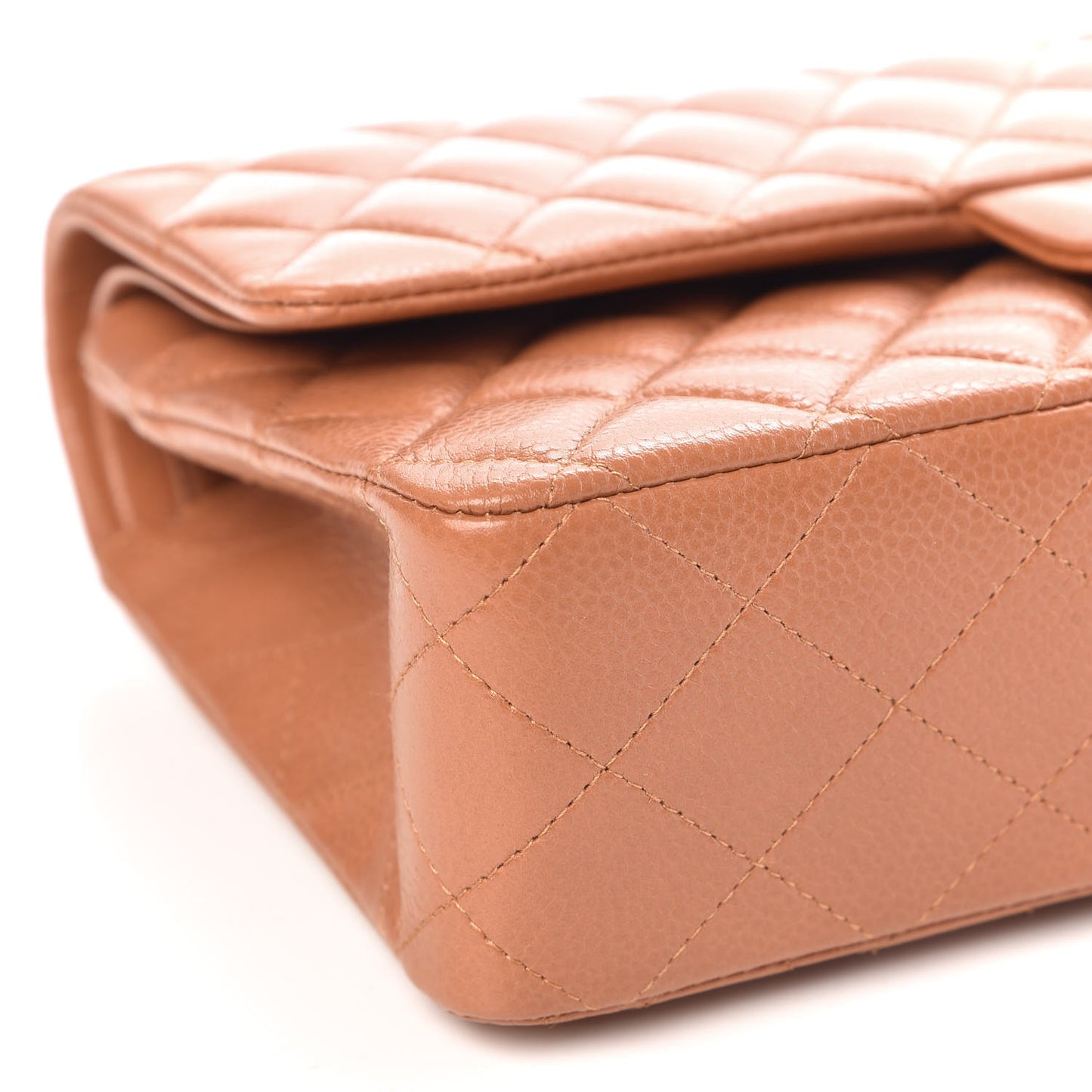 Caviar Quilted Medium Double Flap Light Brown