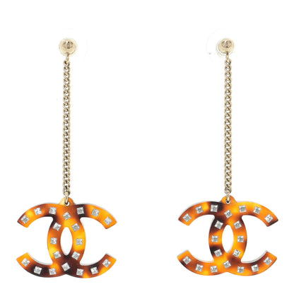Chanel CC Crystal Drop Earrings Tortoise 1 of 7