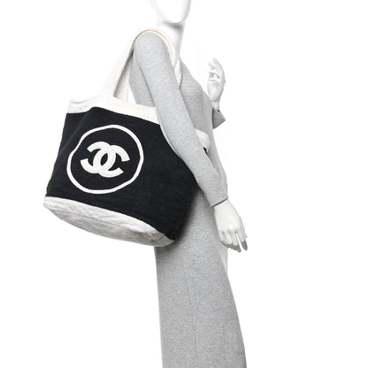 Chanel Terry Cotton CC Beach Tote Towel Set Black White 2 of 12