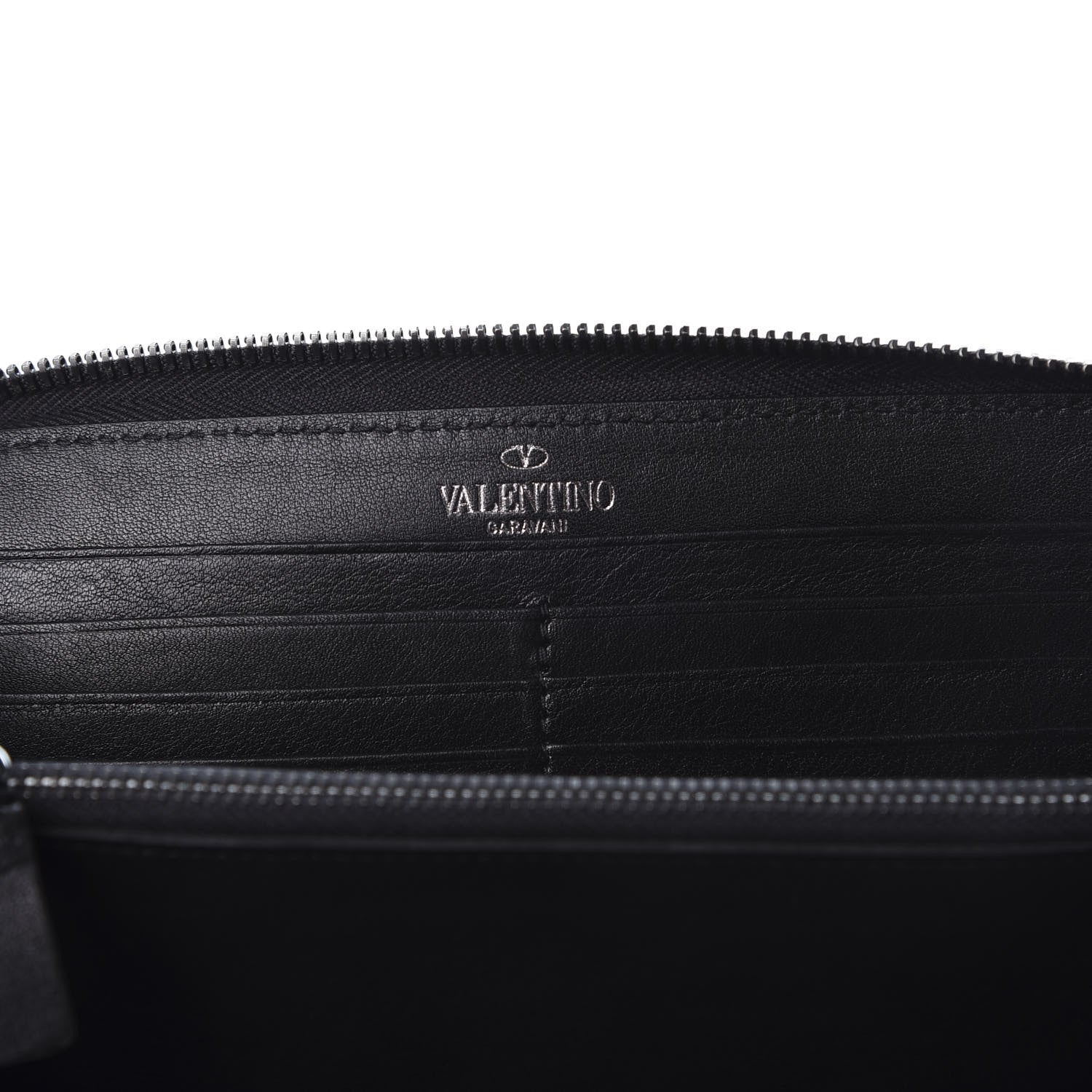 Valentino Garavani Calfskin Rockstud All Over Zip Around Wallet Black 8 of 12