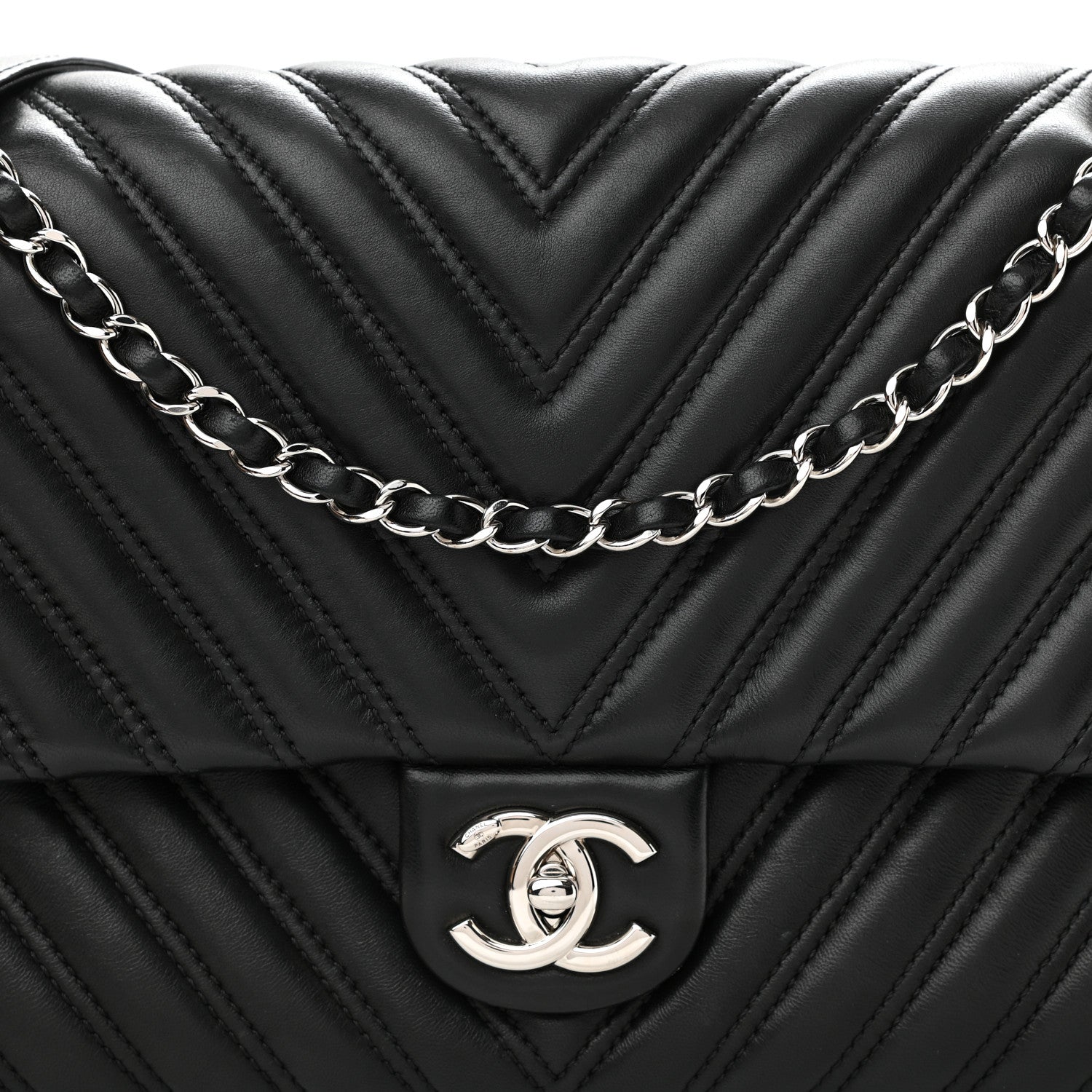 Chanel Lambskin Chevron Quilted Double Stitch Jumbo Single Flap Black 7 of 11