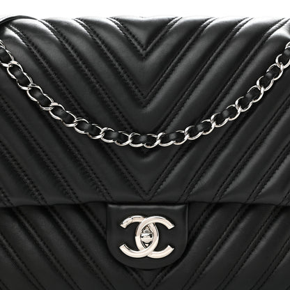Chanel Lambskin Chevron Quilted Double Stitch Jumbo Single Flap Black 7 of 11