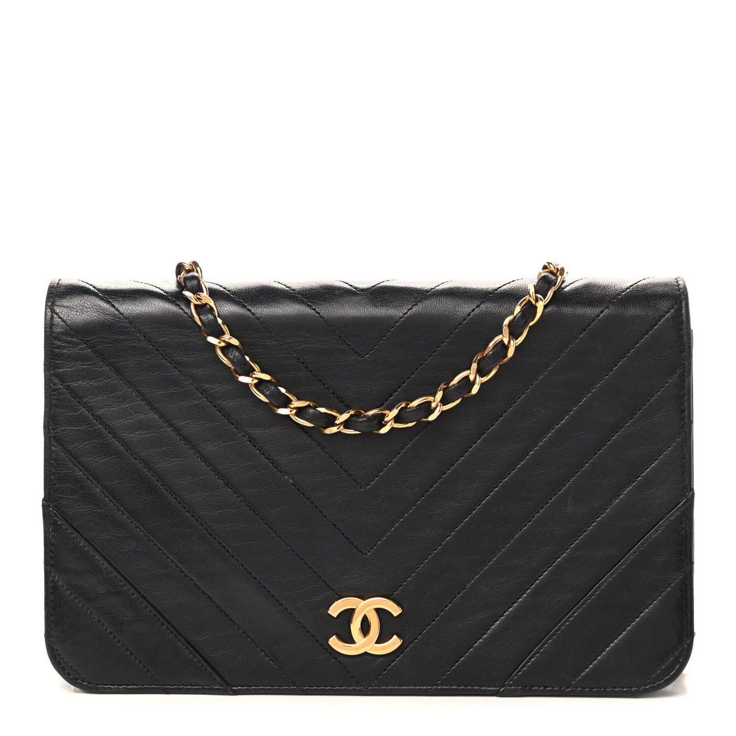 Lambskin Chevron Quilted Small Single Flap Black