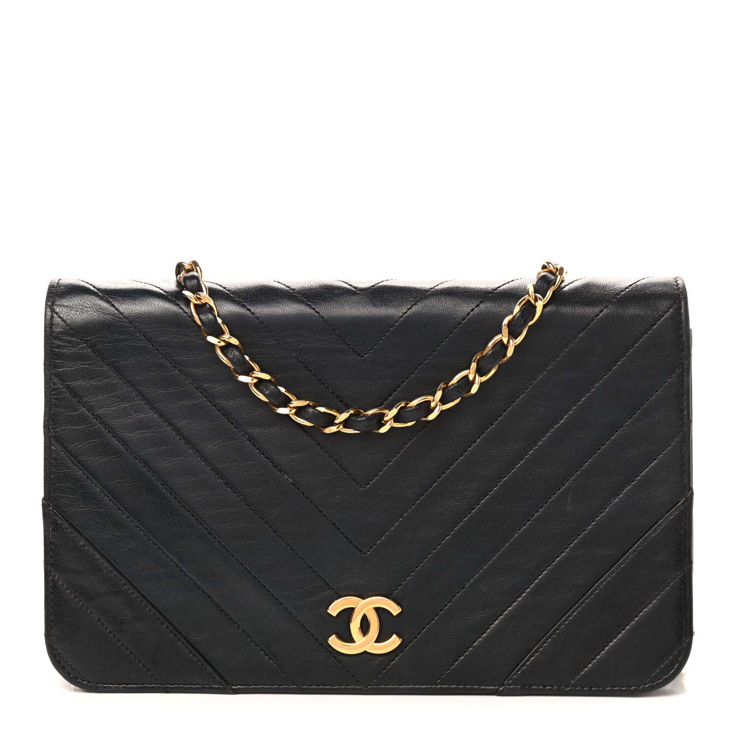 Chanel Lambskin Chevron Quilted Small Single Flap Black 1 of 11