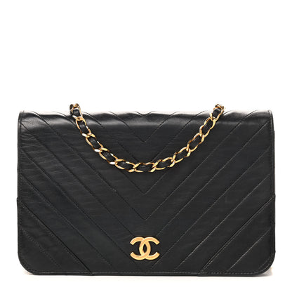 Chanel Lambskin Chevron Quilted Small Single Flap Black 1 of 11