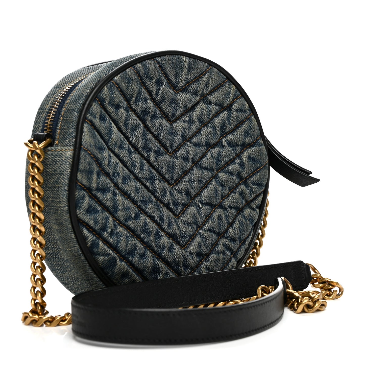 Denim Quilted Monogram Round Crossbody Bag Rodeo Blue